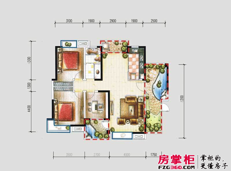 新华国际广场户型图18#楼4户型 3室2厅2卫1厨