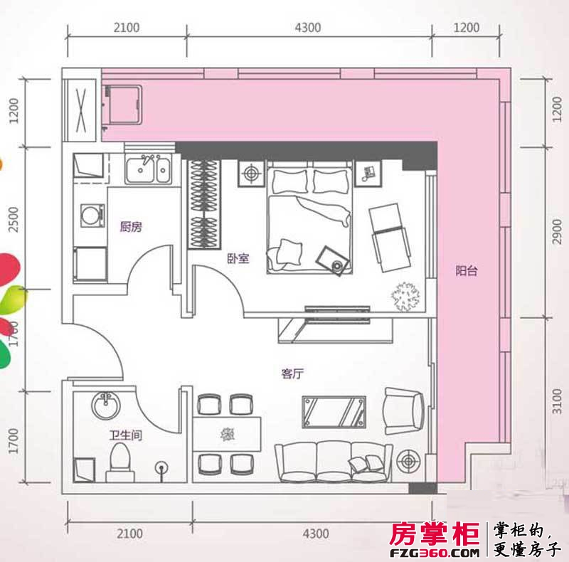 峰尚国际户型图B-a2-01 1室2厅1卫