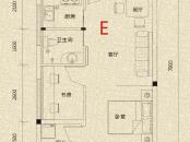 福乐门国际广场户型图1、2#楼E户型 2室1厅1卫1厨