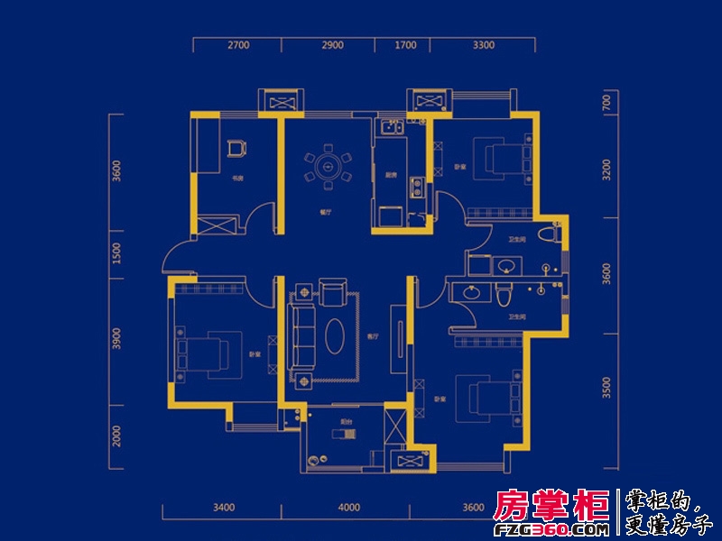 中铁滨湖名邸户型图二期8#楼D3户型 4室3厅2卫1厨