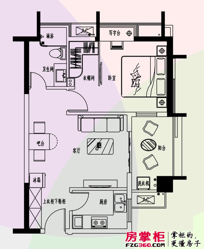安粮城市广场户型图1#3#楼B户型 1室1厅1卫1厨