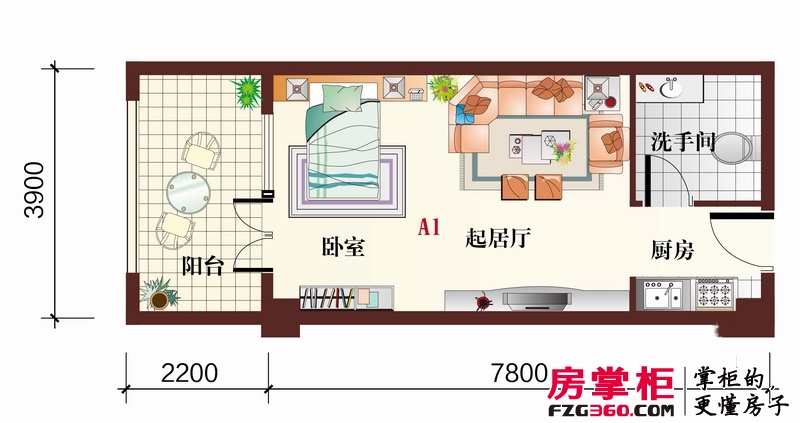 福山咖啡联邦小镇户型图A1户型 1室1厅1卫1厨