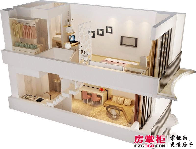龙禧湾偶寓户型图34平米跃层 1室2厅1卫1厨