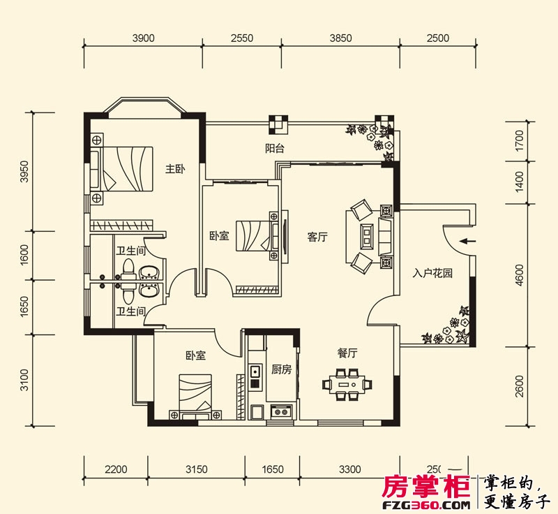 滨江帝景户型图二期白蔷薇B栋户型 3室2厅2卫1厨