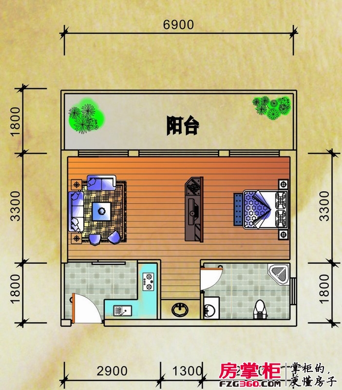 博鳌经典户型图舒适型度假套房户型图 1室1卫1厨