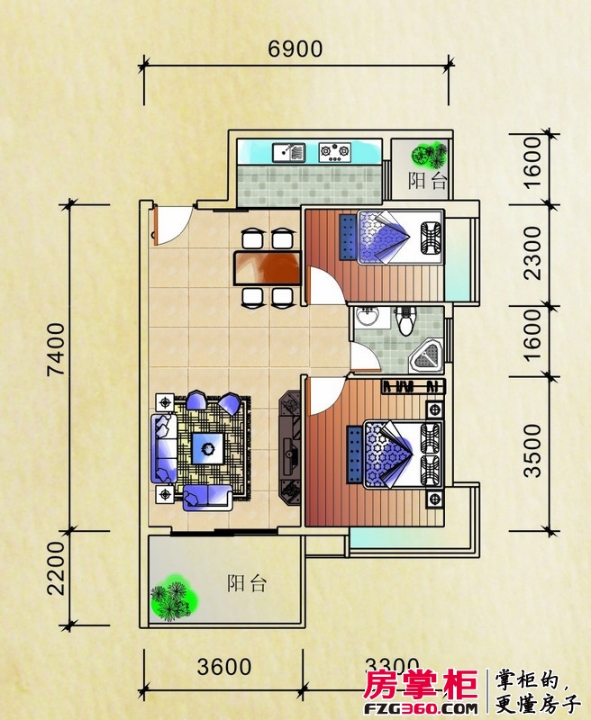 博鳌经典户型图公寓紧凑型户型图 2室2厅