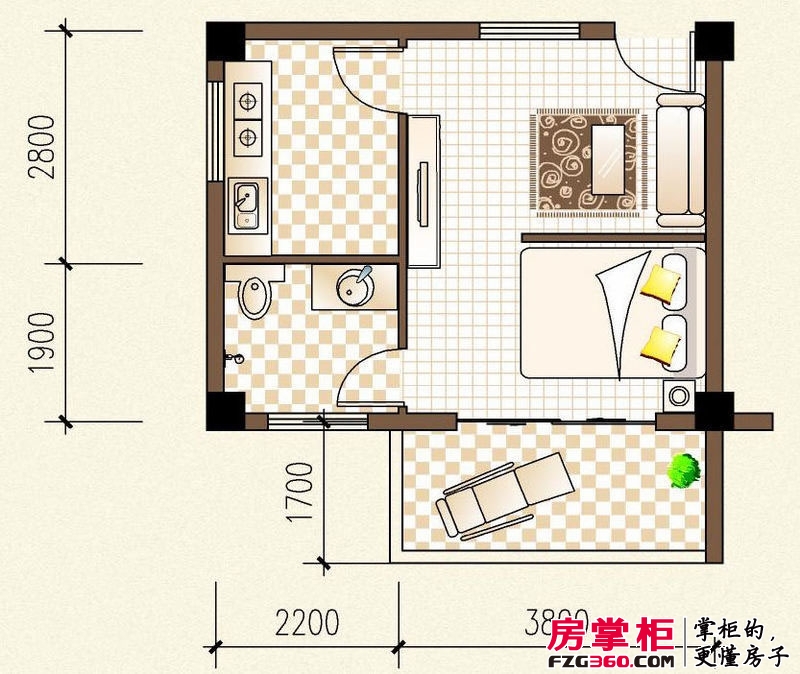 陆邦荣华园户型图B1-02户型图 1室1厅1卫1厨