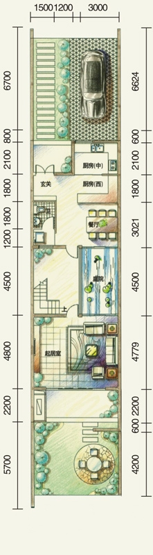 鲁能海蓝椰风户型图三期联排别墅B户型一层平面图 4室2厅5卫