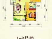 佳元江畔人家户型图1-3栋B户型 2室2厅1卫1厨