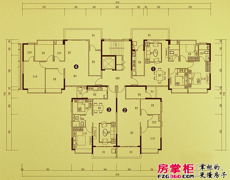 恒大金碧天下户型图公寓S13-La (218.219栋)户型 3室2厅2卫