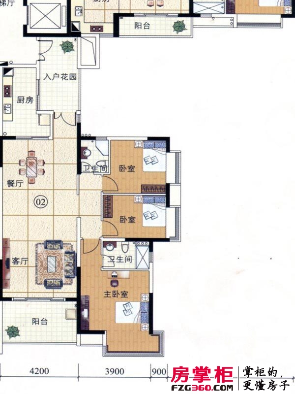 鹤山广场户型图三至五栋23-27层04单元 3室2厅2卫1厨