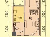 益丞·艾迪公寓户型图标准层01户型 1室1厅1卫1厨