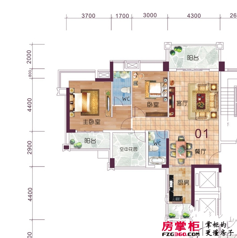 江林·海岸户型图5栋标准层01户型 2室2厅2卫1厨