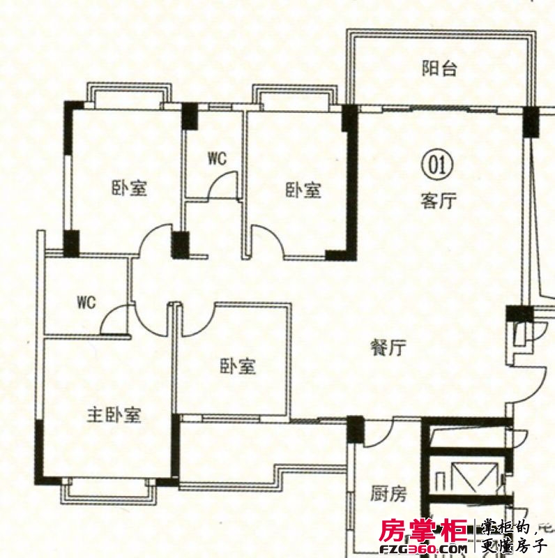 凯龙湾豪园户型图二期22栋01户型标准层 4室2厅2卫
