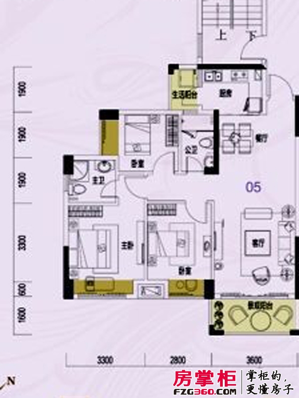 广海新城户型图一期6座标准层05户型 3室2厅2卫1厨