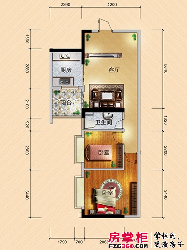 松鹤国际新城户型图c3-9/c2-6户型 2室1厅1卫1厨