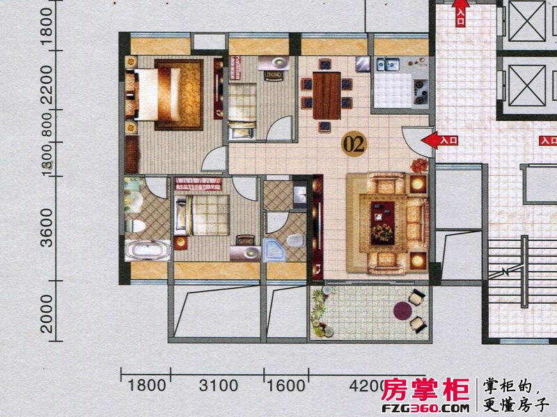 红棉雅苑户型图6座、7座2-15层02户型 3室2厅2卫1厨