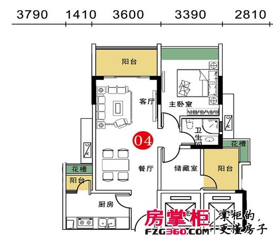 胜坚·尚城美居户型图4幢标准层04户型 2室2厅1卫1厨