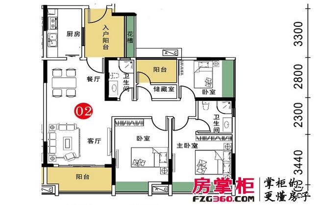 胜坚·尚城美居户型图4幢标准层02户型 4室2厅2卫1厨
