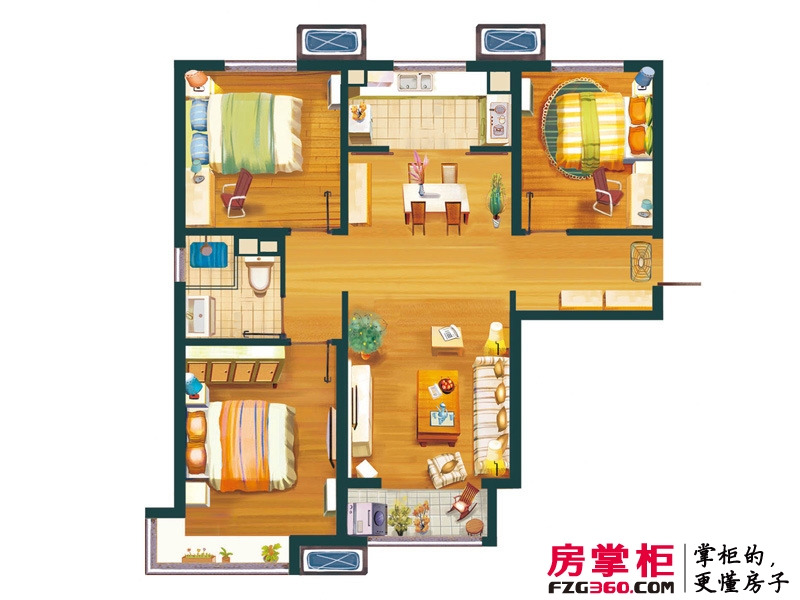 万科新里程户型图C户型 3室2厅1卫1厨