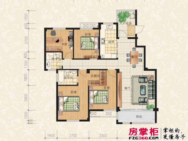 禧福凤凰城户型图标准层M户型 4室2厅2卫1厨