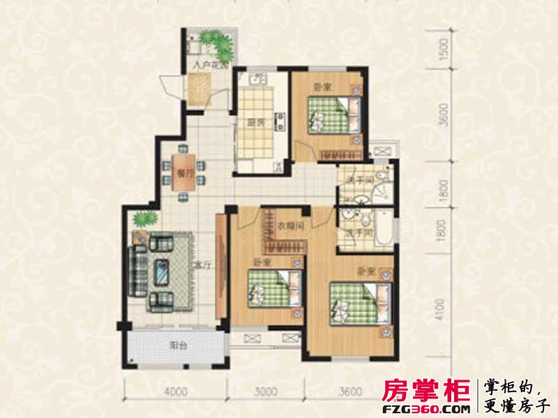 禧福凤凰城户型图标准层F户型 3室2厅2卫1厨
