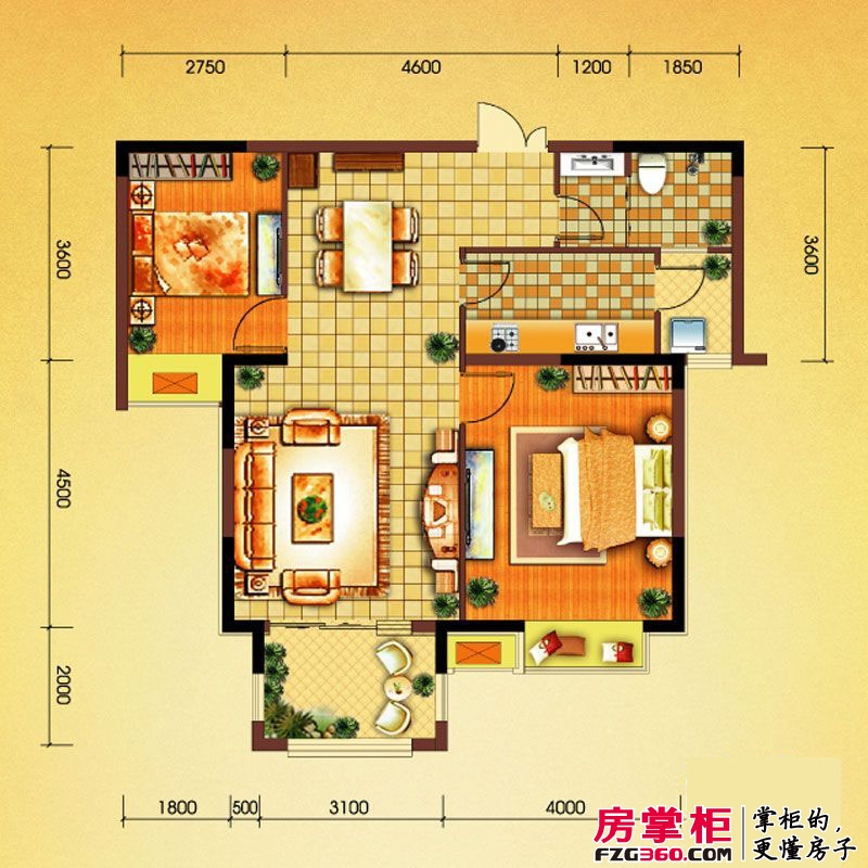 中国诺贝尔城户型图B户型 2室2厅1卫1厨