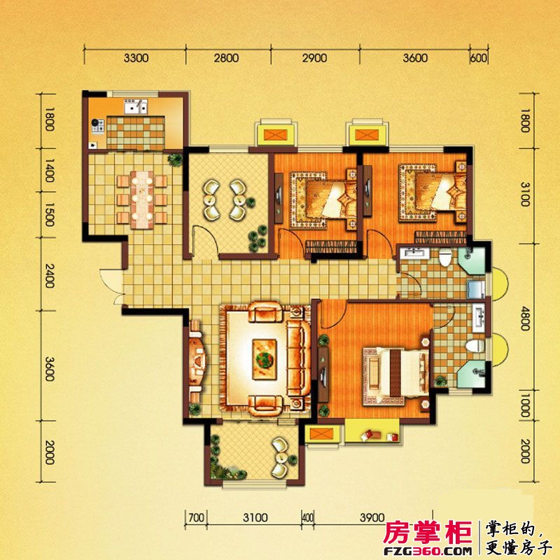 中国诺贝尔城户型图C户型 2室2厅1卫1厨