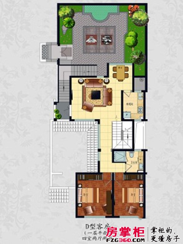 天怡养生园户型图D型客房户型（一层平面） 4室2厅2卫1厨