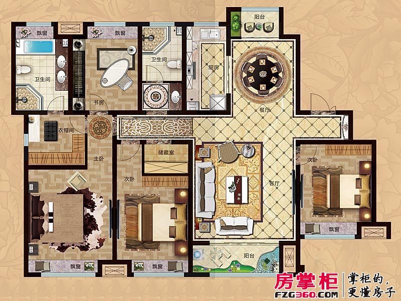 中国铁建·国际城户型图3#大平户型图 4室2厅2卫1厨