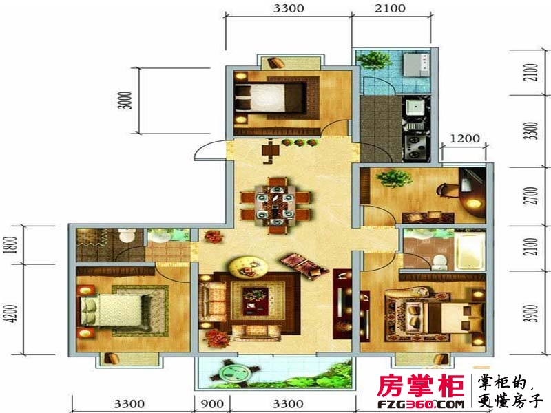 假日尚岛花园户型图A-5户型 4室2厅2卫1厨