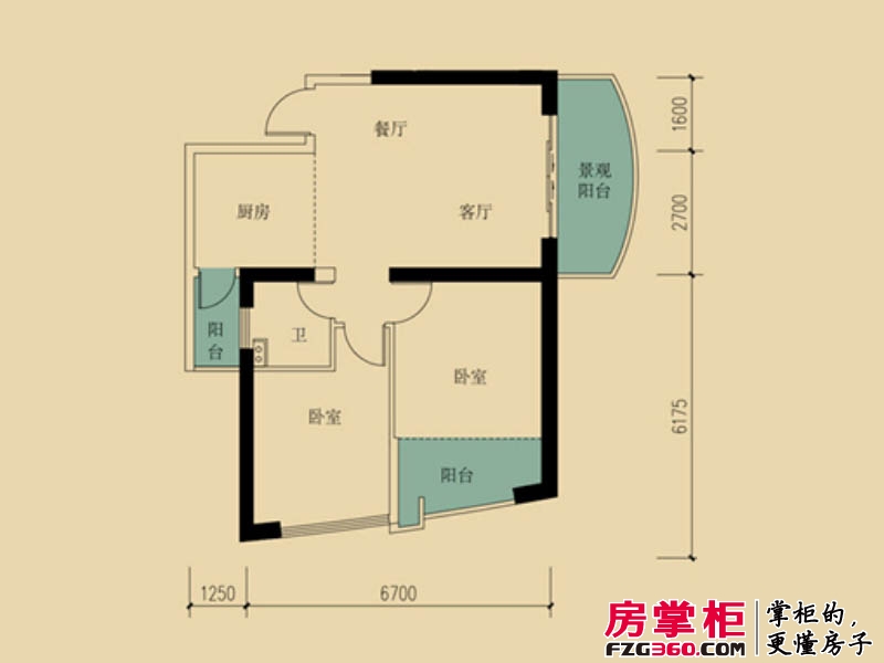 金K海景户型图B-B2户型图 2室2厅1卫