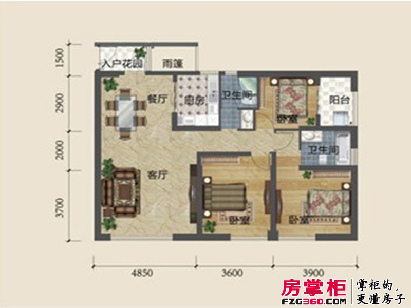 中国水电·金檀户型图A4户型 3室2厅2卫1厨
