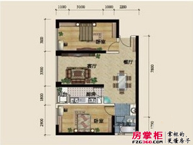 中国水电·金檀户型图B1户型 2室2厅1卫1厨