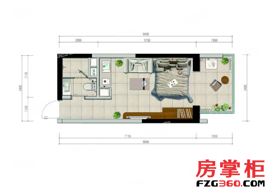 H3户型 1室1厅1卫1厨 38.25平米