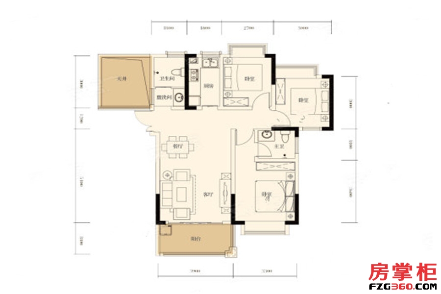 Y3-3户型 3室2厅1卫1厨 97.52平米