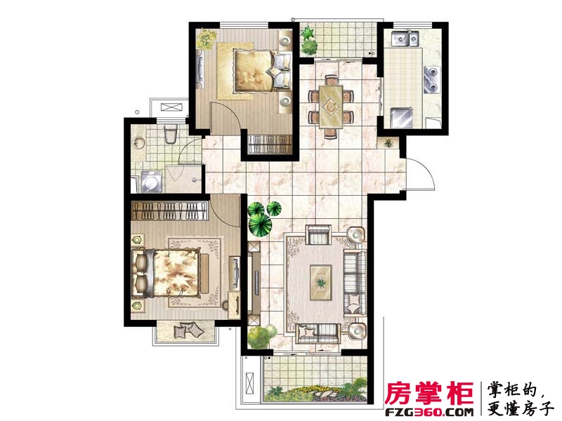 汉城国际户型图四期1、13#D3户型 2室2厅1卫1厨