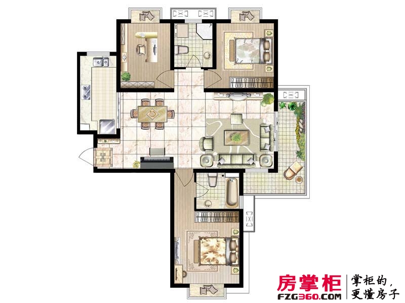 汉城国际户型图四期15#E1户型 3室2厅2卫1厨
