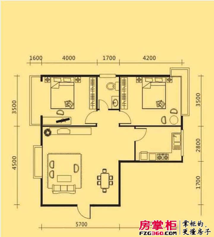 凤山龙城F4户型 2室2厅1卫 99.23平米 2室2厅1卫1厨