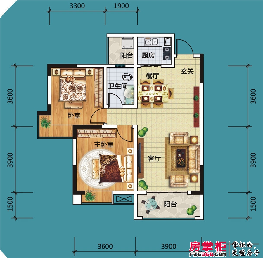 三江尚城一期户型单-A3户型 2室2厅1卫1厨