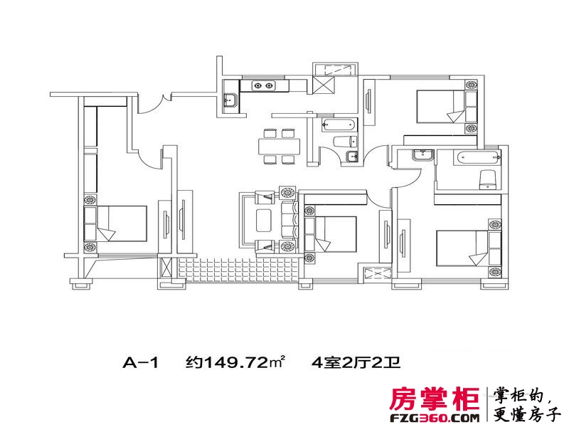 上海广场名仕新苑A-1型房 4室2厅2卫1厨