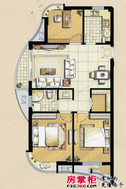金色广场户型图小高层A1-A3楼标准层B户型（已售罄） 3室2厅1卫1厨