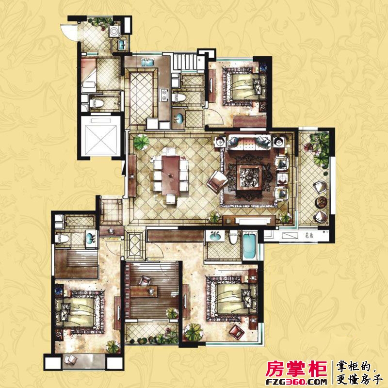 中海雍城世家户型图45#、51#187平米户型图 4室1厅2卫1厨