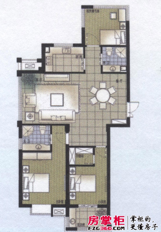 一品水岸蓝庭户型图小高层标准层B1户型 3室2厅2卫