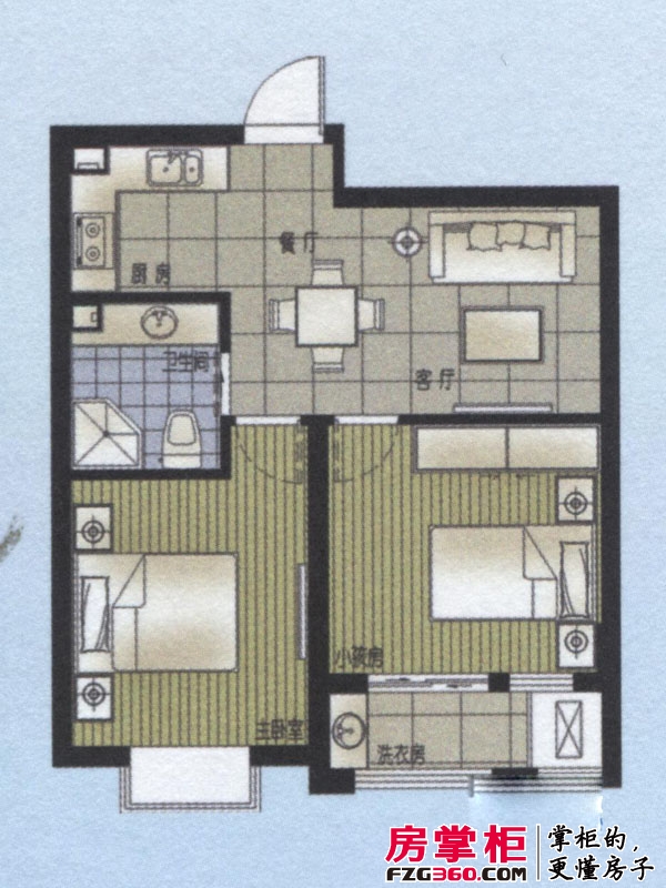 一品水岸蓝庭户型图小高层标准层B2户型 2室2厅1卫1厨