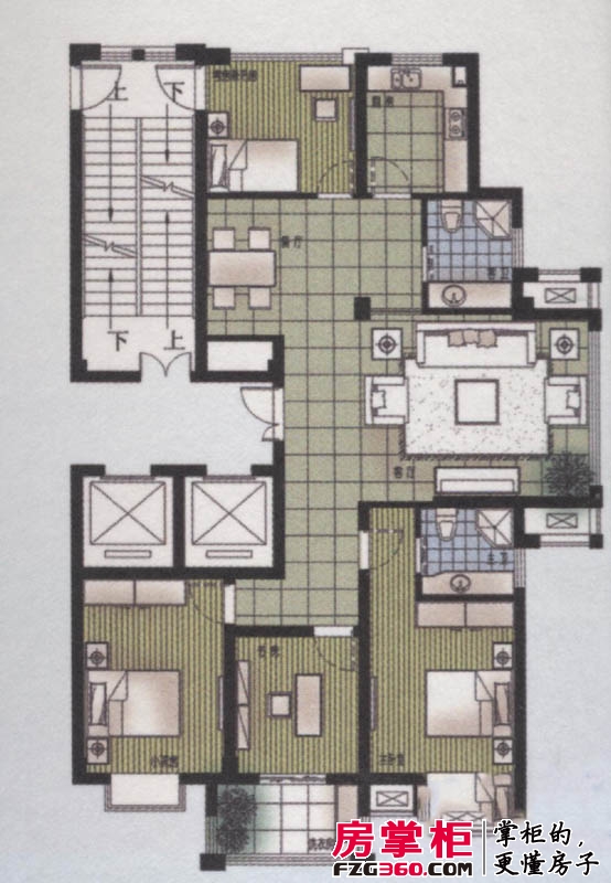 一品水岸蓝庭户型图小高层标准层A2户型 4室2厅2卫1厨