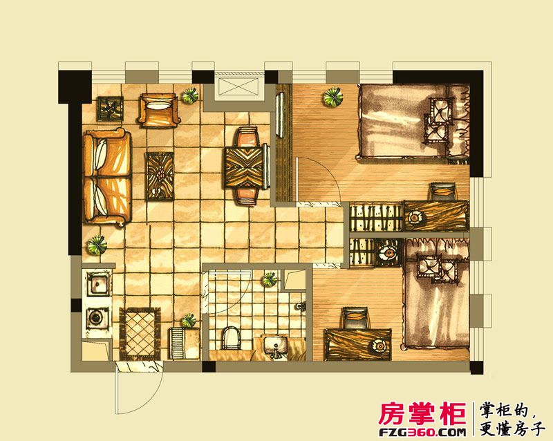 绿钻户型图SOHO公寓户型 2室2厅1卫1厨