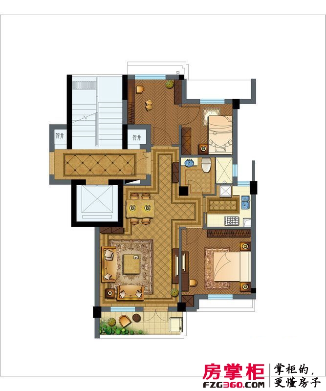 维科拉菲庄园户型图顶层G户型约80平米 3室2厅1卫1厨