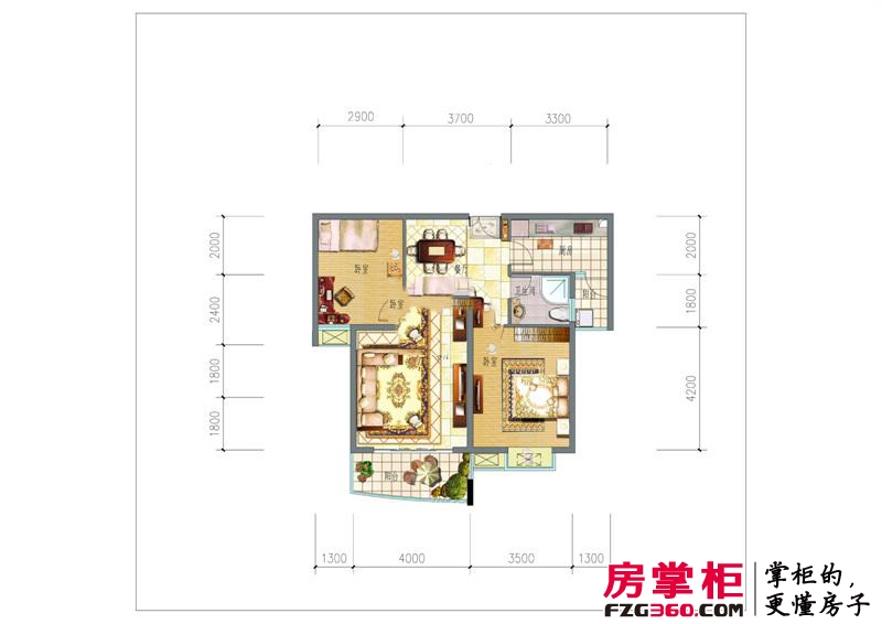 朗晴园户型图一期多层1#楼Q户型 2室2厅1卫1厨