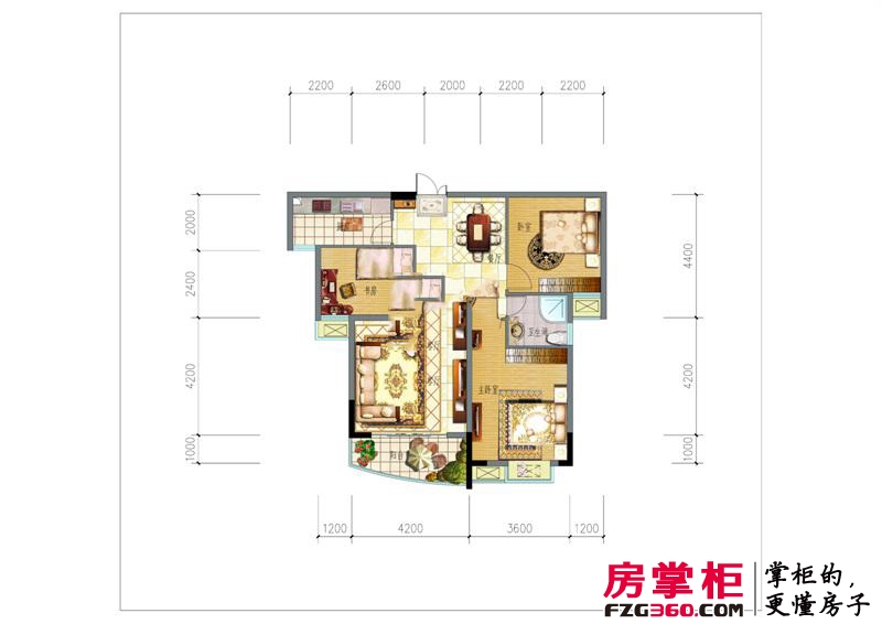 朗晴园户型图一期多层2#楼L户型 3室2厅1卫1厨